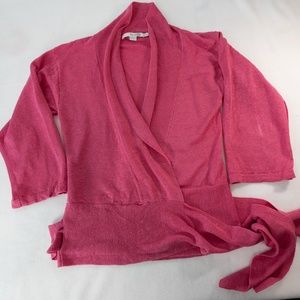 Boden Sweater Womens 2 Pink Linen Wrap Style 3/4 Length Sleeves